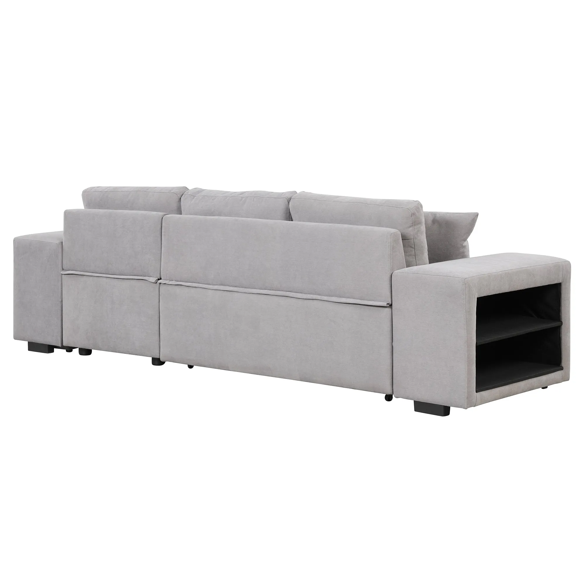 104" Pull Out Sleeper Sofa Reversible L-Shape 3 Seat Sectional Couch with Storage Chaise and 2 Stools for Living Room Furniture Set,Gray