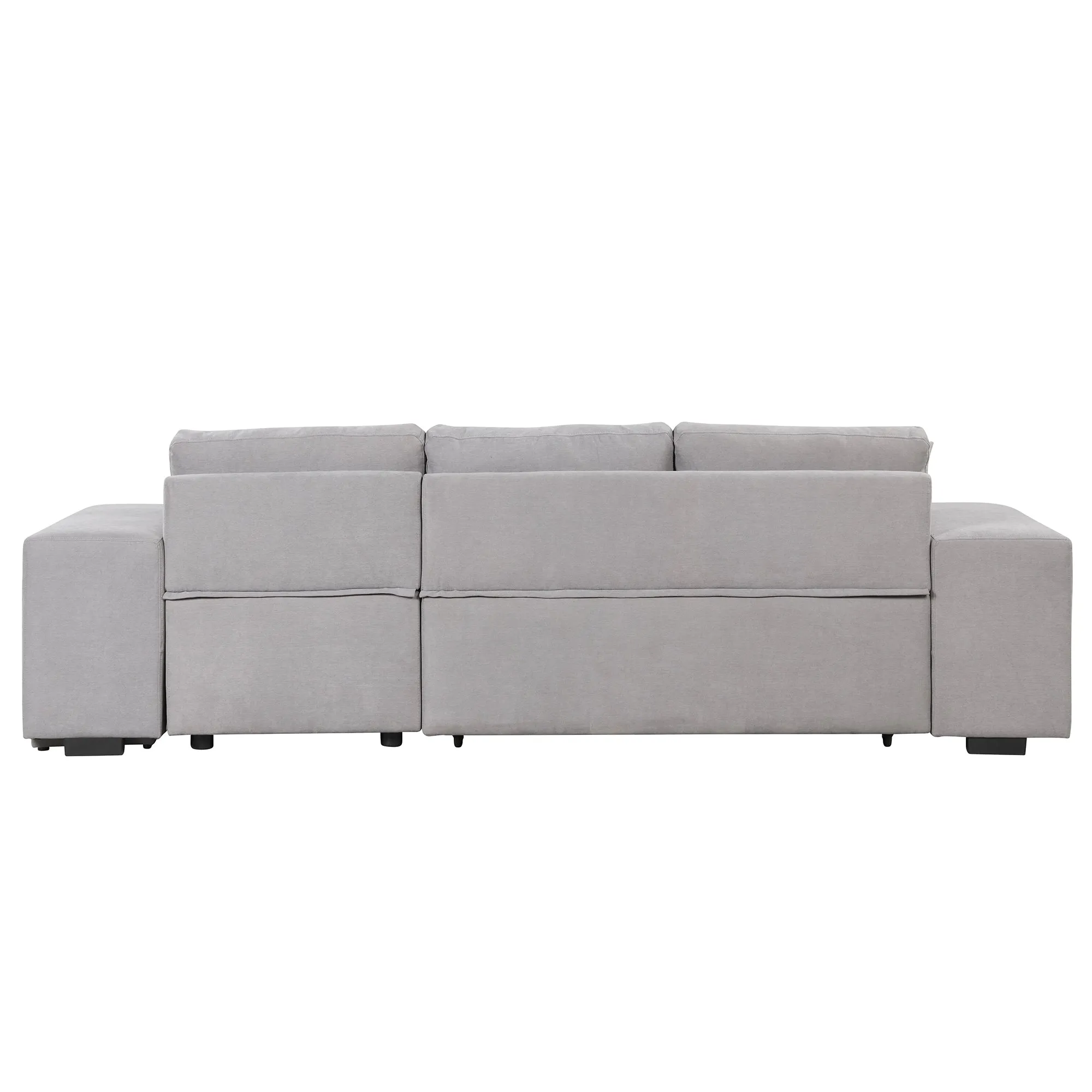 104" Pull Out Sleeper Sofa Reversible L-Shape 3 Seat Sectional Couch with Storage Chaise and 2 Stools for Living Room Furniture Set,Gray
