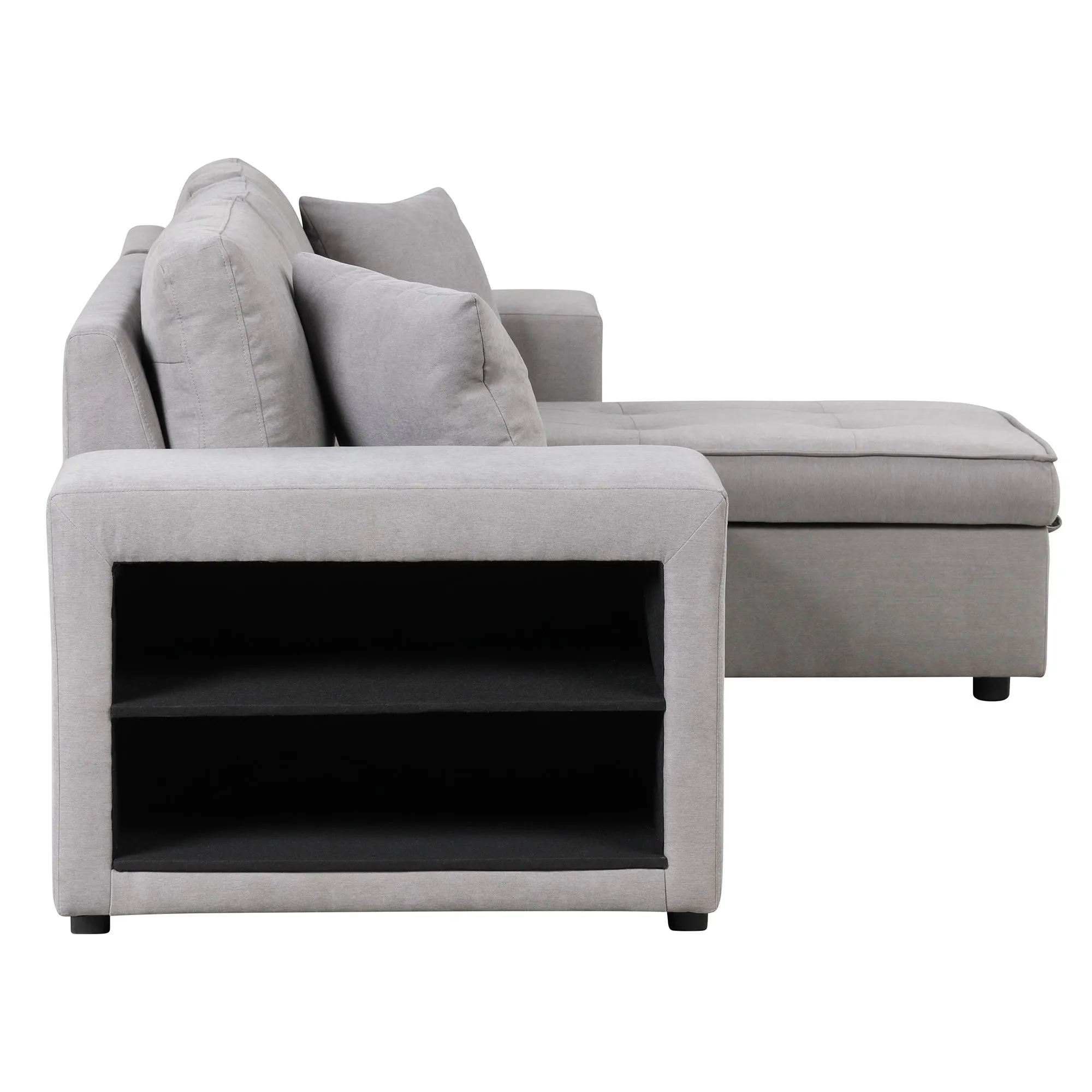 104" Pull Out Sleeper Sofa Reversible L-Shape 3 Seat Sectional Couch with Storage Chaise and 2 Stools for Living Room Furniture Set,Gray