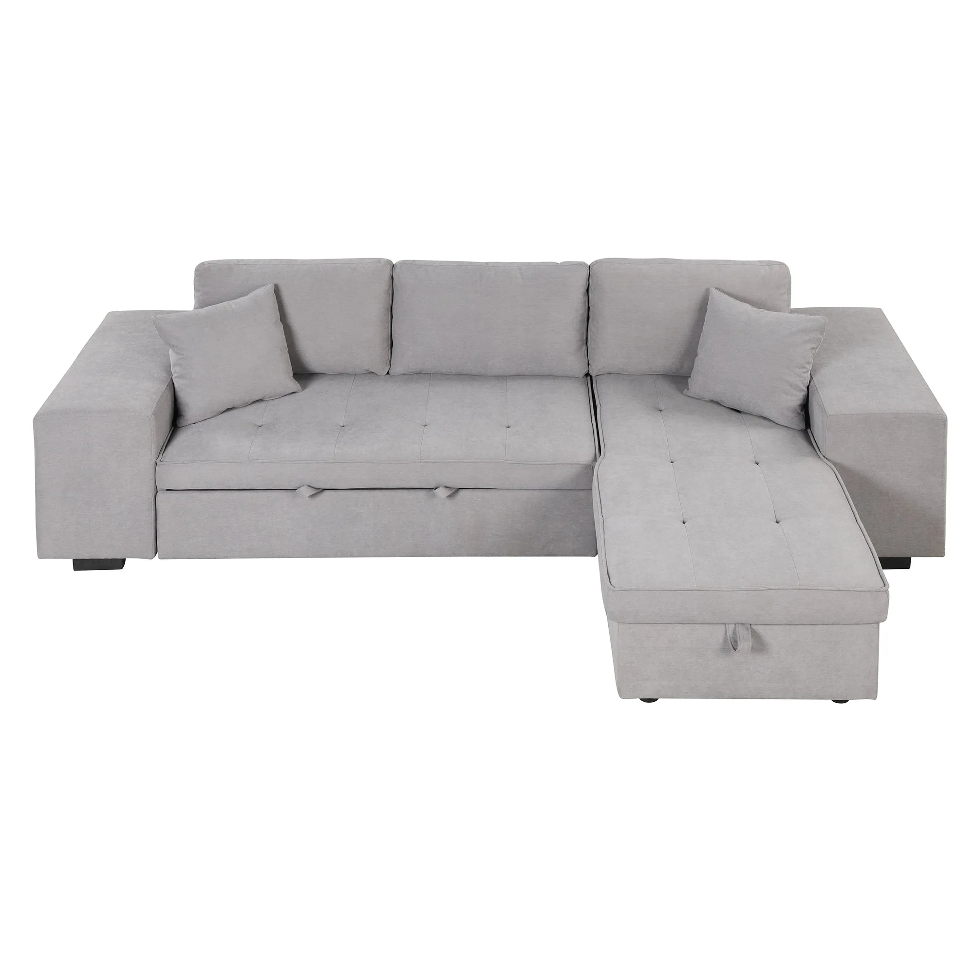 104" Pull Out Sleeper Sofa Reversible L-Shape 3 Seat Sectional Couch with Storage Chaise and 2 Stools for Living Room Furniture Set,Gray