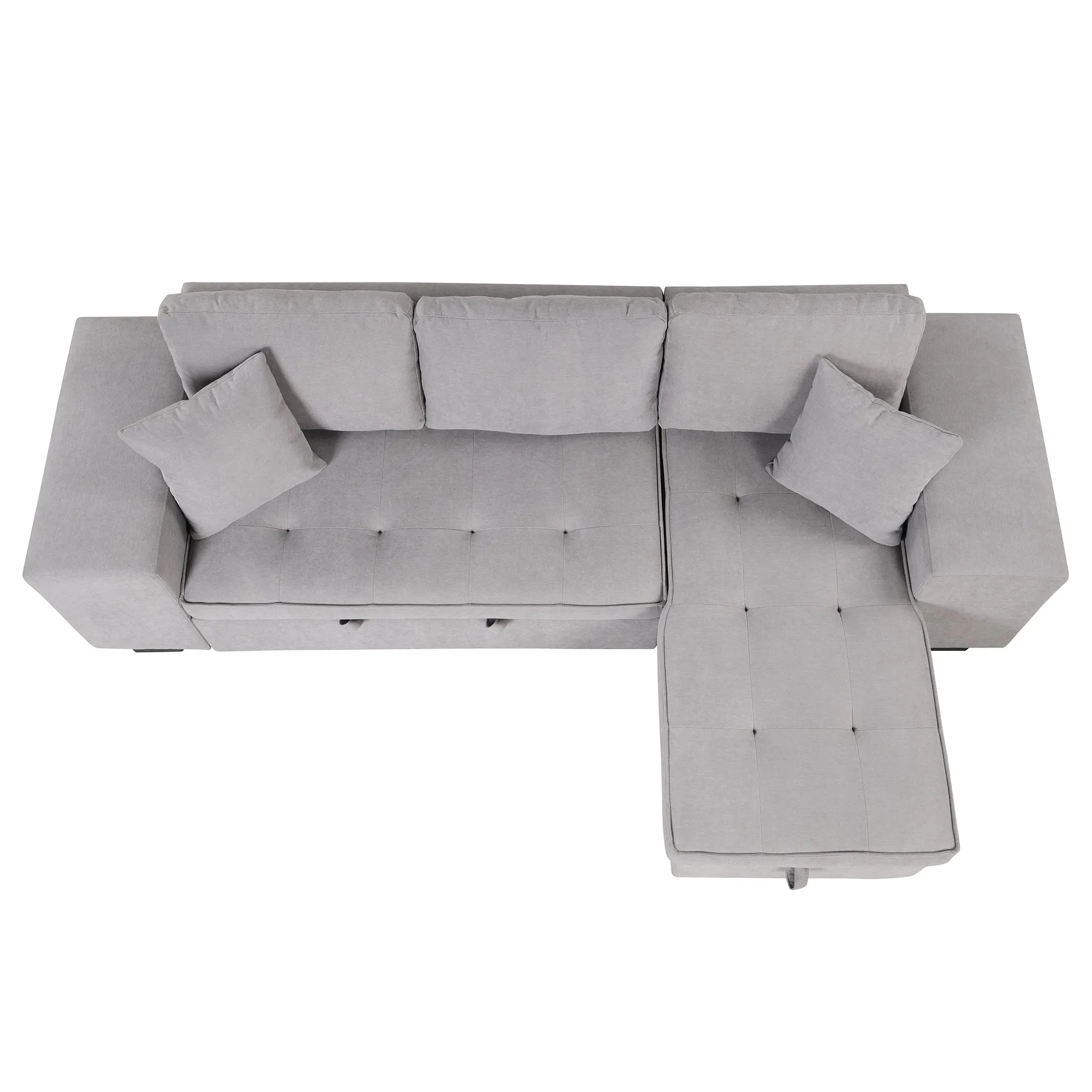 104" Pull Out Sleeper Sofa Reversible L-Shape 3 Seat Sectional Couch with Storage Chaise and 2 Stools for Living Room Furniture Set,Gray