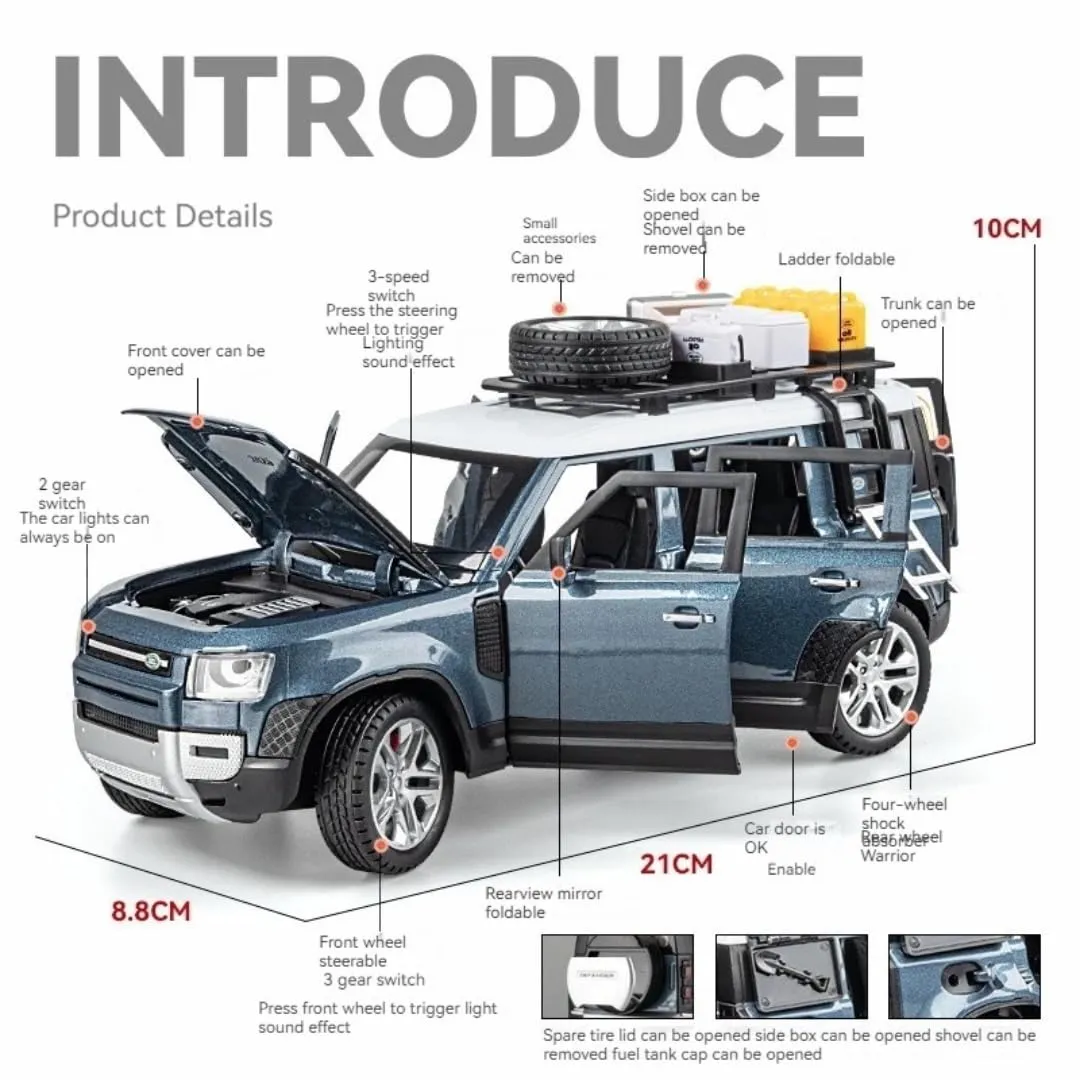 1:24 LAND ROVER DEFENDER MODEL CAR SPORTS CAR EXCLUSIVE ALLOY METAL PULL BACK DIE-CAST CAR DIECAST METAL PULLBACK TOY CAR WITH OPENABLE DOORS & LIGHT MUSIC TOYS FOR KIDS【 COLOR AS PER STOCK 】