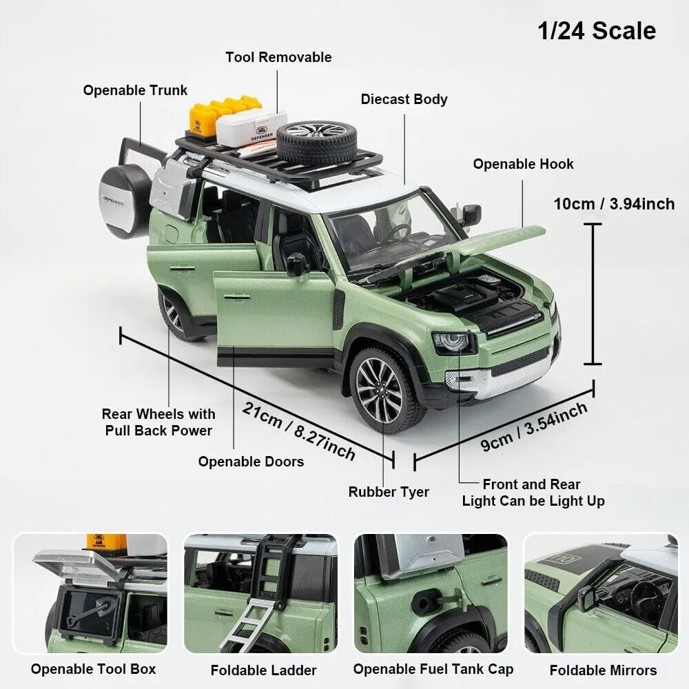 1:24 LAND ROVER DEFENDER MODEL CAR SPORTS CAR EXCLUSIVE ALLOY METAL PULL BACK DIE-CAST CAR DIECAST METAL PULLBACK TOY CAR WITH OPENABLE DOORS & LIGHT MUSIC TOYS FOR KIDS【 COLOR AS PER STOCK 】
