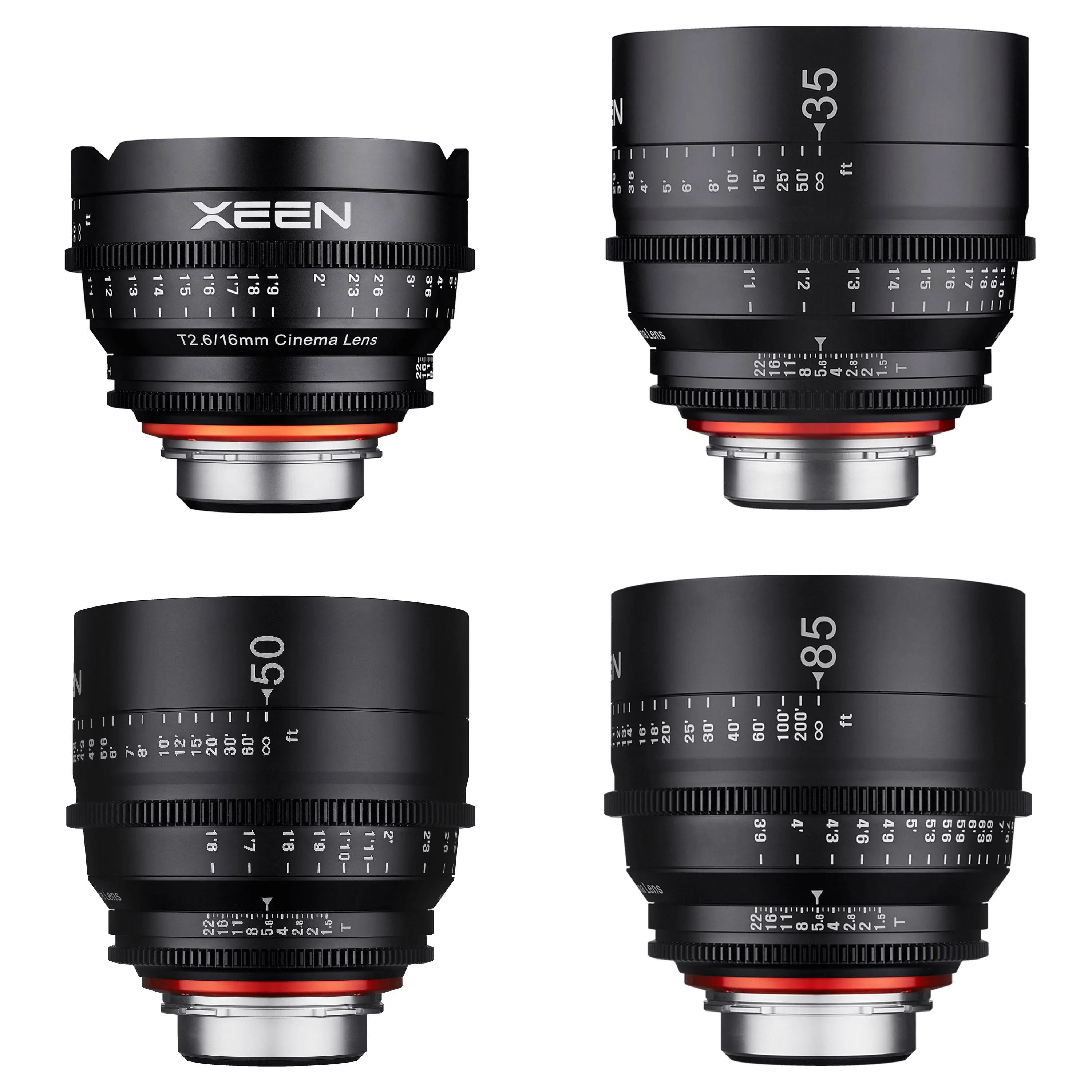 XEEN Pro Cinema Lens Bundle: 16mm, 35mm, 50mm, and 85mm - Professional Filmmaking Equipment