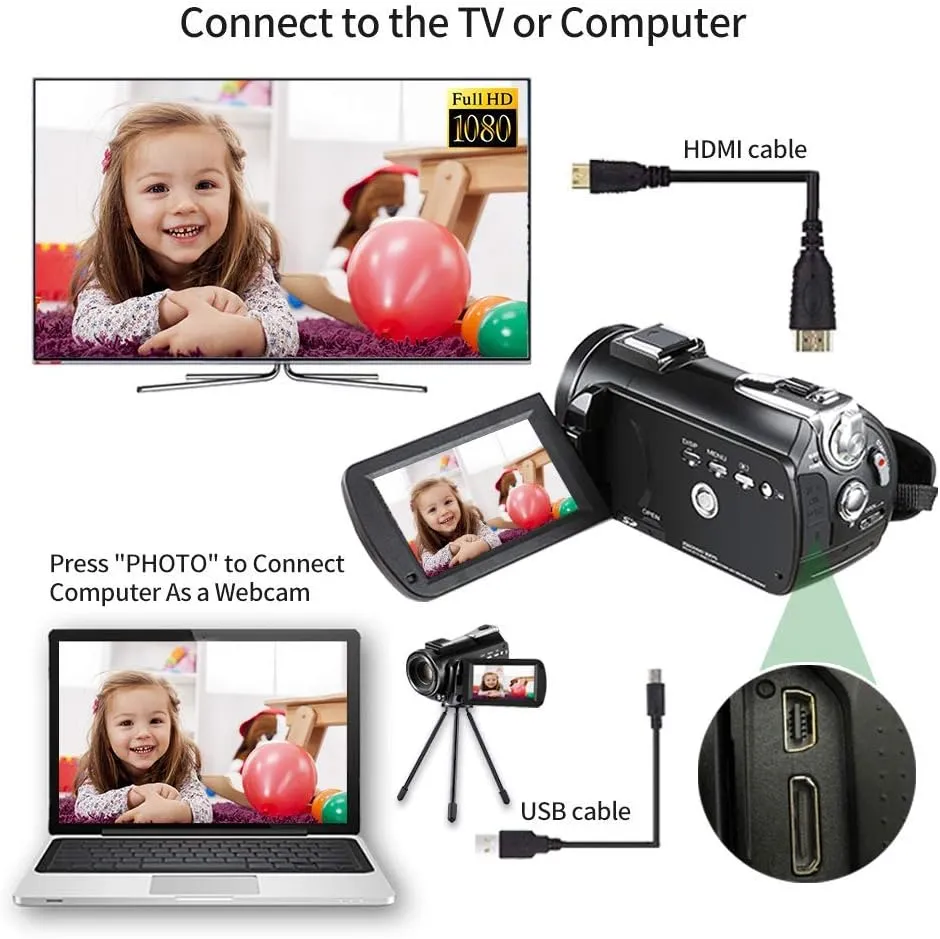 4K Video Camera Camcorder with 12x Optical Zoom 3.1" IPS HD 1080P 60FPS Microphone, Video Light, Wide Angle Lens and 64G SD Card