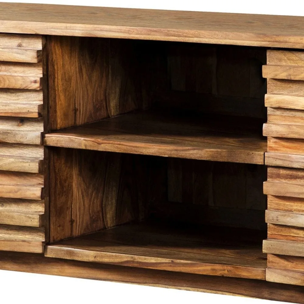 58 Inch TV Media Entertainment Console, 2 Cabinets and 2 Shelves, Brown By Casagear Home