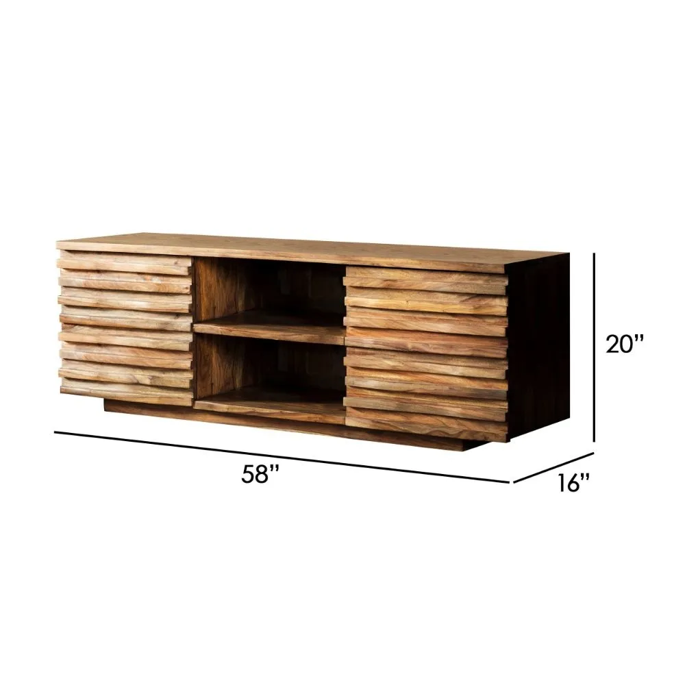 58 Inch TV Media Entertainment Console, 2 Cabinets and 2 Shelves, Brown By Casagear Home