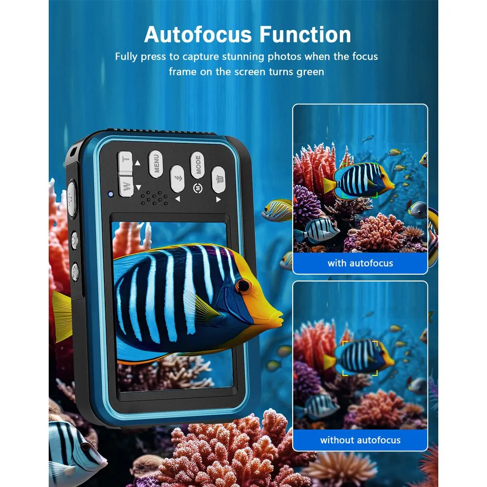 ACTITOP 48 MP 4K Dual Screen Underwater Camera, Blue - Waterproof