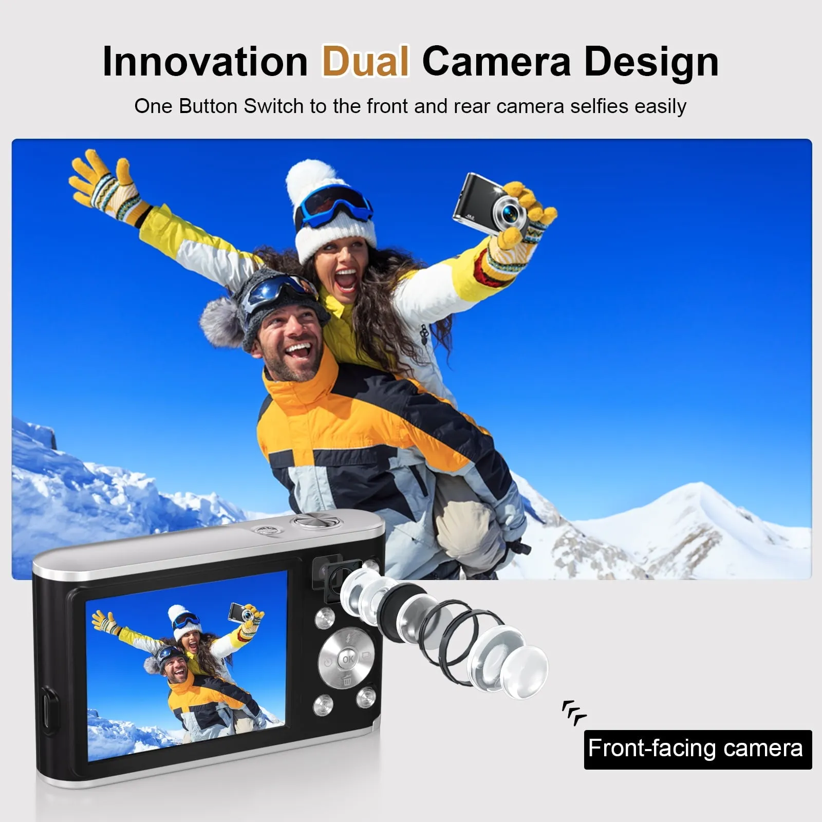 ACTITOP 4K 48MP Vlogging Digital Camera with 32GB Card, Black - Autofocus
