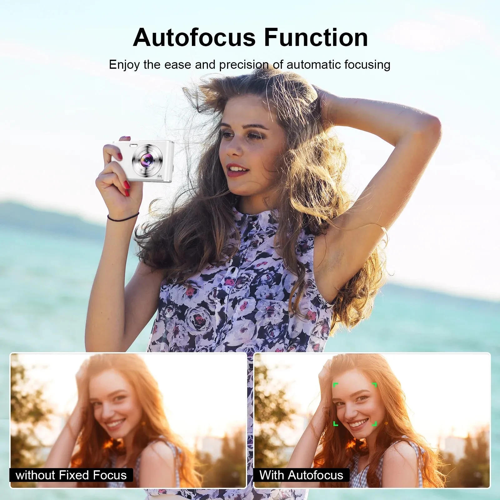 ACTITOP 4K Digital Camera with Autofocus Front and Rear with 32GB Card 48MP Camera - White