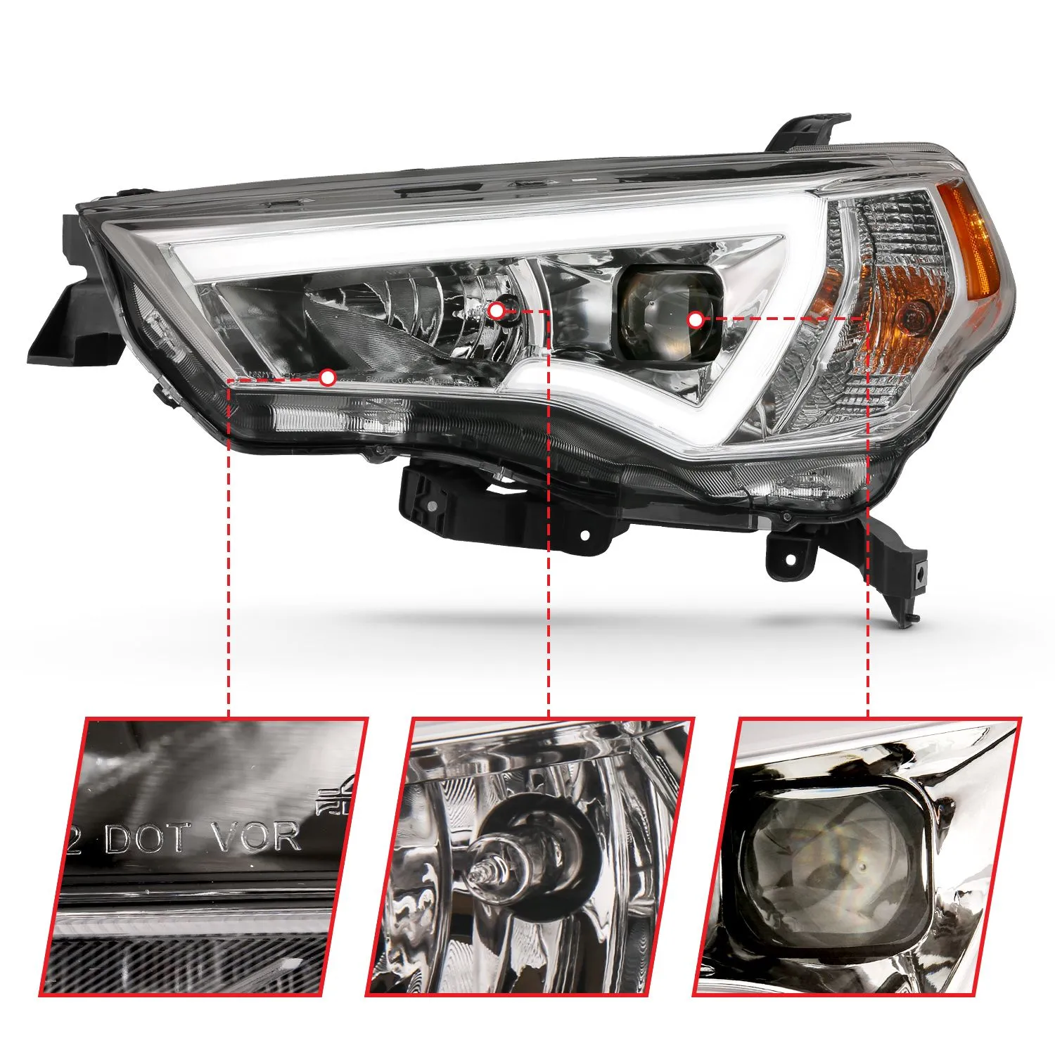Anzo Projector Light Bar Style Chrome Headlights For 4Runner (2014-2021)