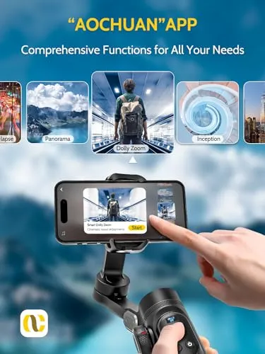 AOCHUAN Gimbal Stabilizer for Smartphone, Gimbal w/Wireless Charging iPhone Gimbal for iPhone 15 Pro Max/Android Foldable 3-Axis Handheld Phone Gimbal for Video Recording Face Tracking-Smart X Pro