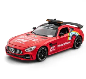 BIG SIZE MERCEDES-BENZ AMG GT SAFETY CAR 1:24 DIECAST METAL PULLBACK TOY CAR WITH OPENABLE DOORS & LIGHT, MUSIC BOYS CAR FOR KIDS BEST TOYS GIFTS TOYS FOR KIDS [ COLOR AS PER STOCK ]