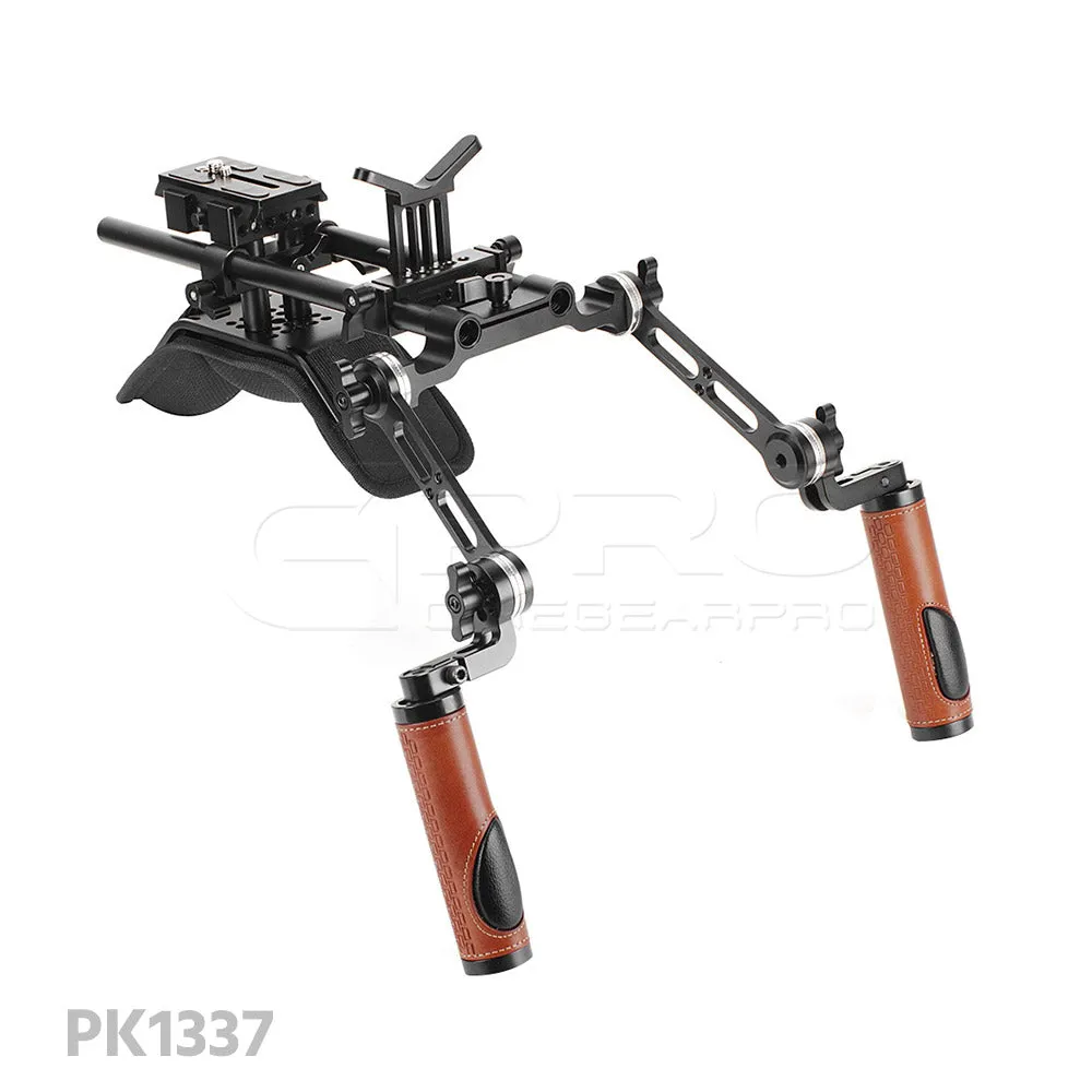 CGPro Pro Camcorder Shoulder Rig With Manfrotto QR Base Plate & ARRI Rosette Dual Handgrip