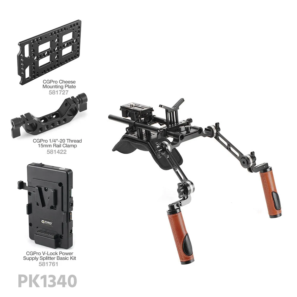 CGPro Pro Camcorder Shoulder Rig With Manfrotto QR Base Plate & ARRI Rosette Dual Handgrip