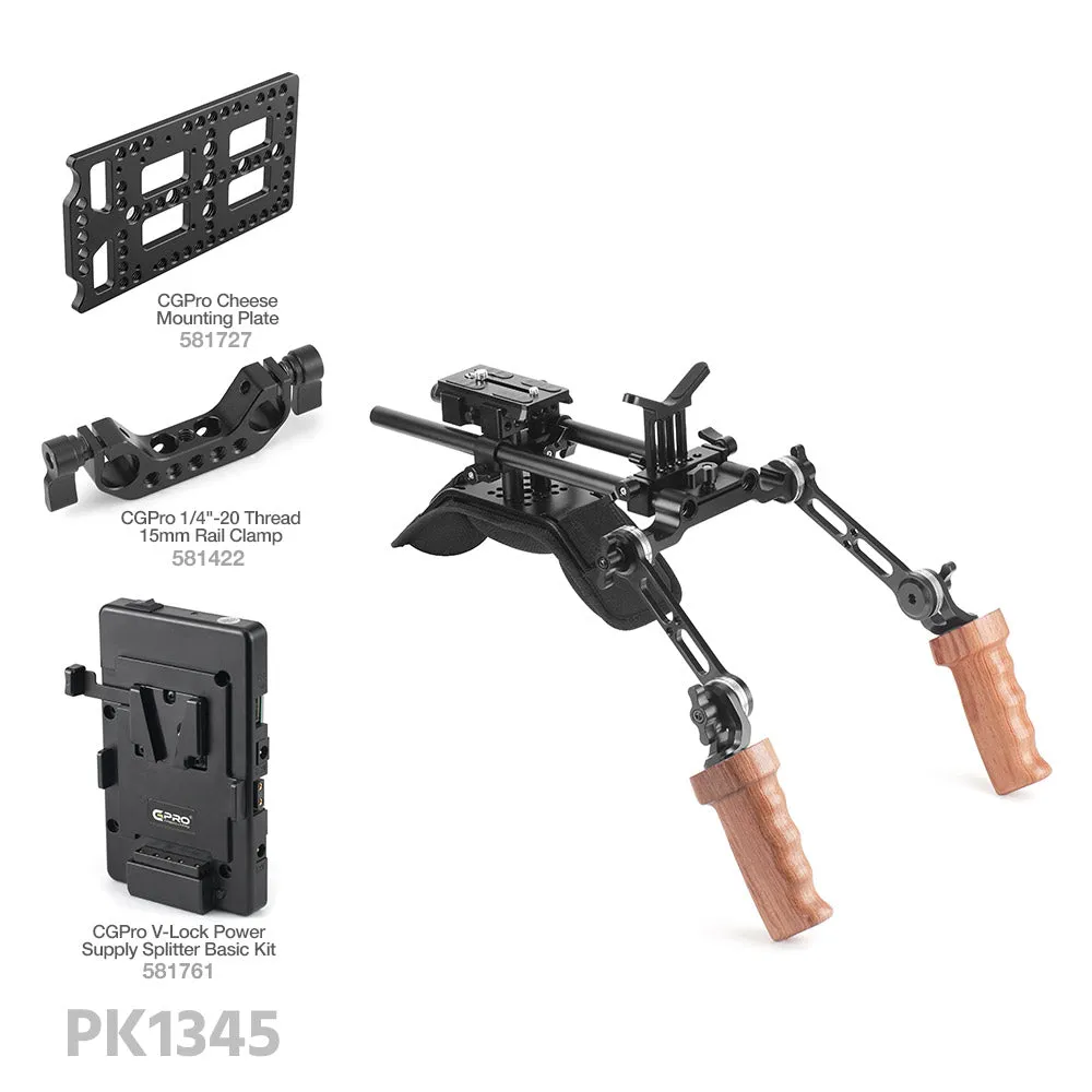 CGPro Pro Camcorder Shoulder Rig With Manfrotto QR Base Plate & ARRI Rosette Wooden Dual Handgrip