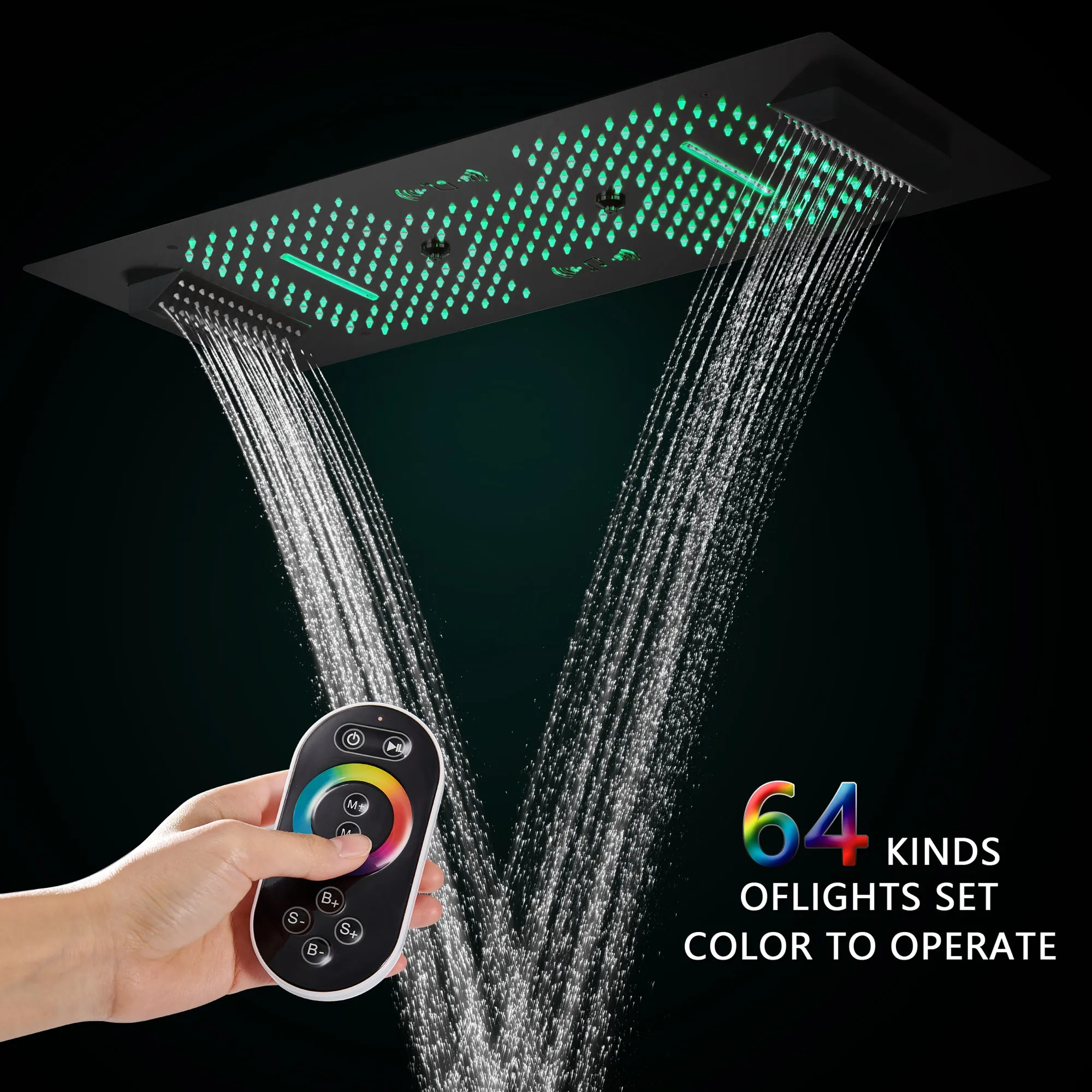 Colorado|36"X 16" In Dual Showerhead 7 Functions Complete Led Music Shower System 6 Body Jets 2x Wall Mounted Rainfall Showerhead