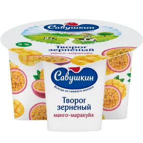 Cottage cheese grained "101 grains   cream" fat mass fraction 5% and fruit filler "Mango-passion fruit" packed in p / st 130g