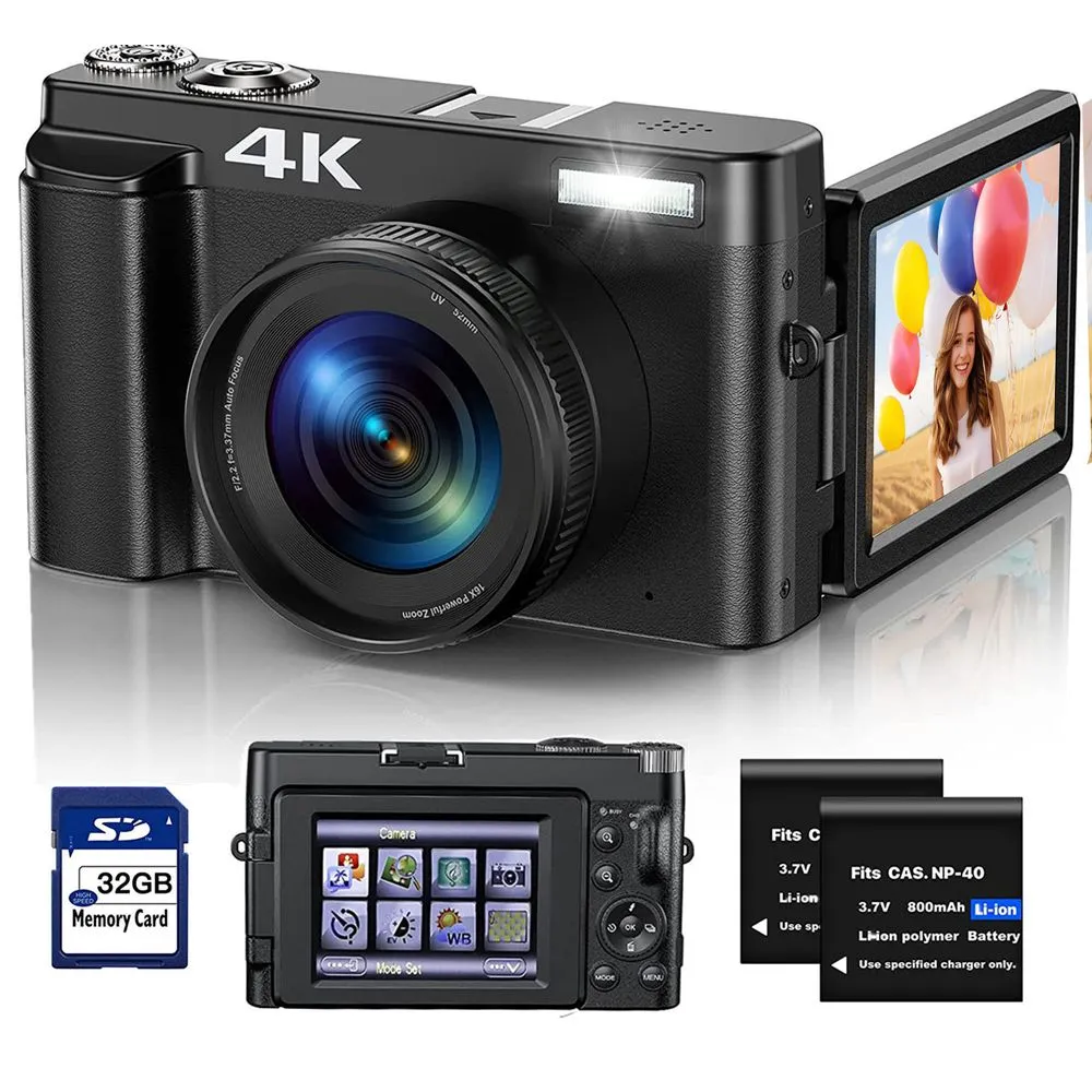 CUZTHEZA DC102 4K Digital Camera 48MP Autofocus Compact Camera with 16X Digital Zoom and 32GB SD Card