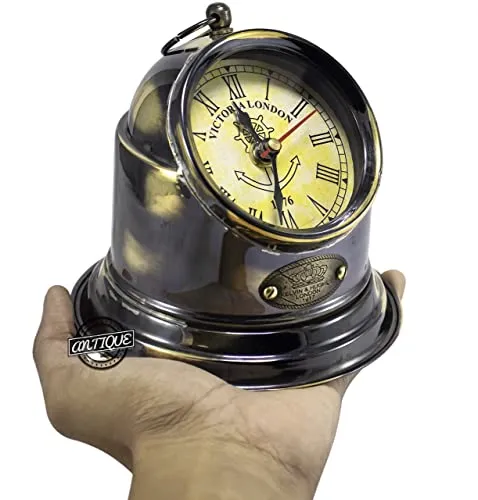 Desk Clock for Home/Office Antique Look Brass Made Gimbals Helmet Table Top Ship/Boat