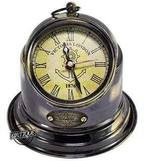 Desk Clock for Home/Office Antique Look Brass Made Gimbals Helmet Table Top Ship/Boat