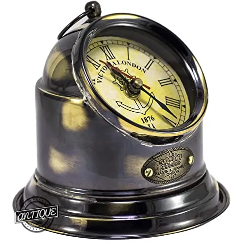 Desk Clock for Home/Office Antique Look Brass Made Gimbals Helmet Table Top Ship/Boat