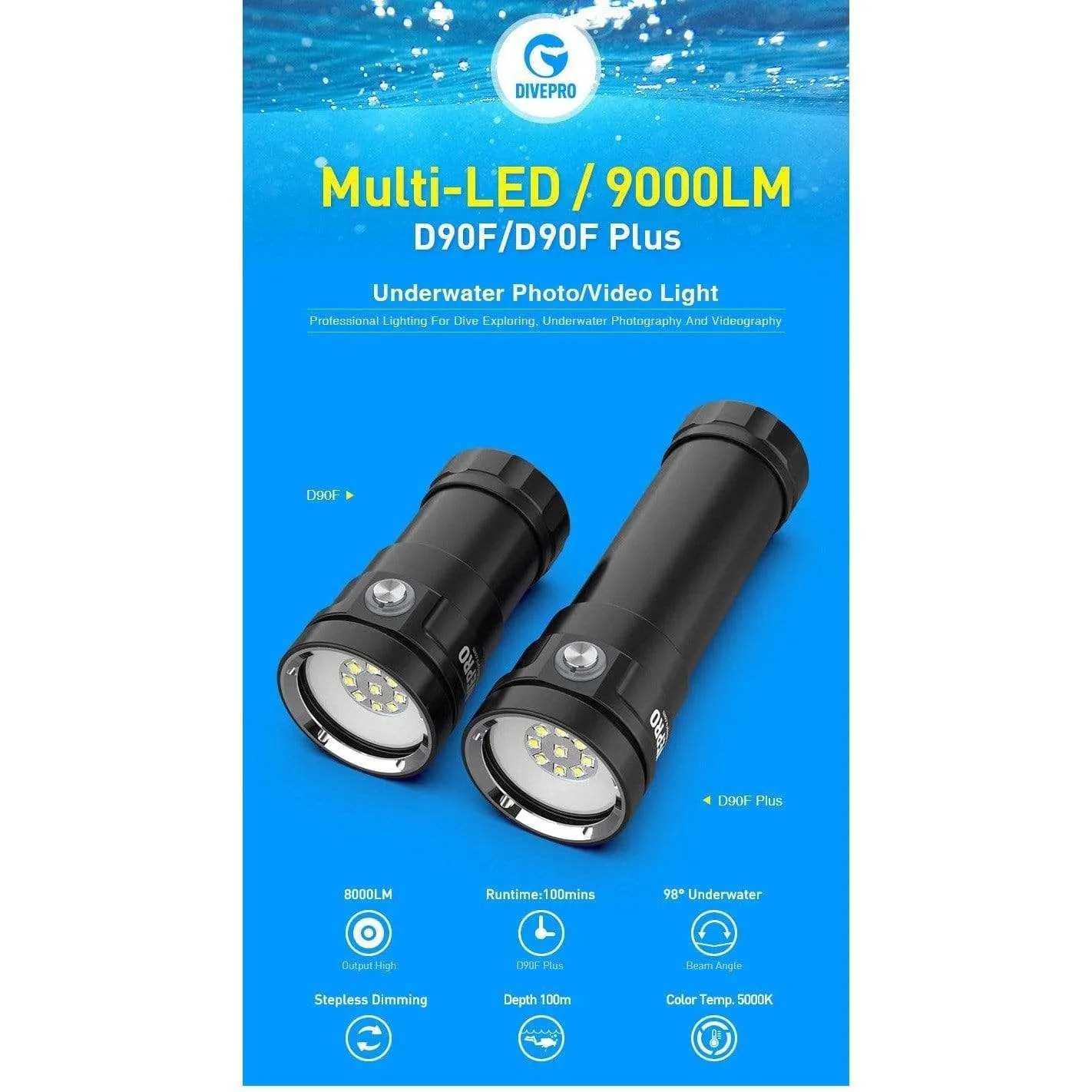 Divepro D90F 9000 Lumen Video Light