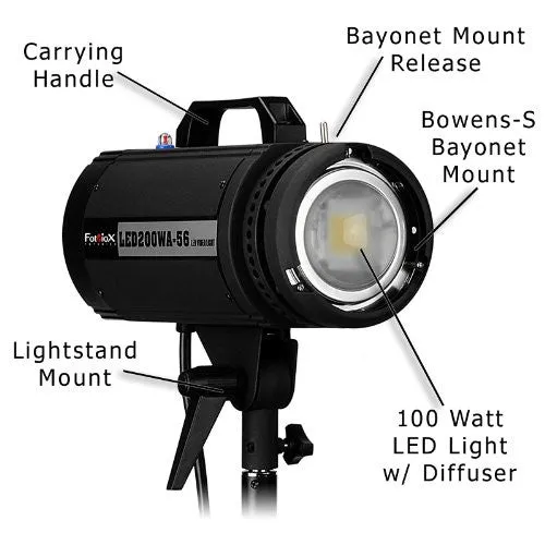 Fotodiox Pro LED-200WA-56 Daylight Studio LED, High-Intensity LED Studio Light for Still and Video - with Dimmable Control, 12V AC Power Adapter, Light Stand bracket
