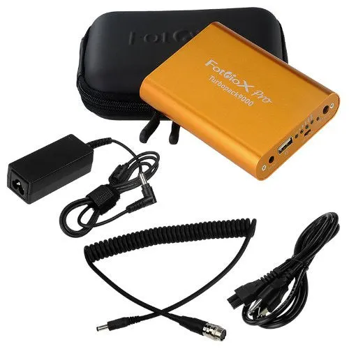 Fotodiox Pro PowerLynx Kit, B4 Lens to MFT Black Magic Pocket Cinema Adapter & Turbopack 9000 Battery Kit with Power Cable