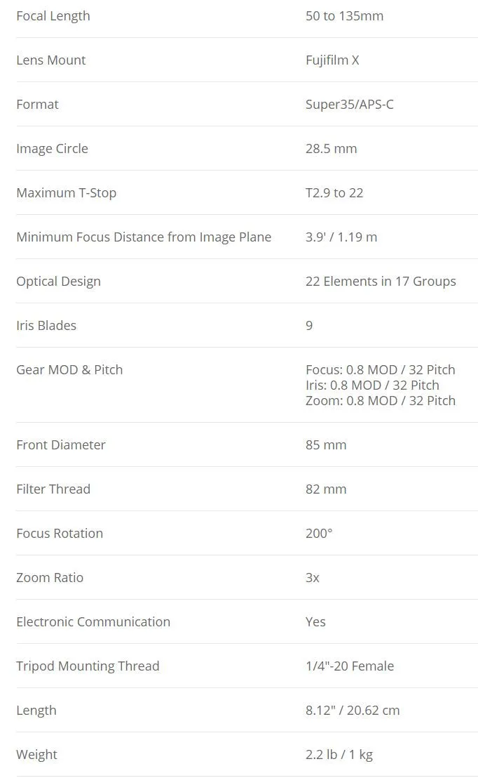 Fujifilm FUJIFILM MKX 50-135 T2.9 Fujinon MKX50-135mm T2.9 Cine Lens (Fuji X-Mount)