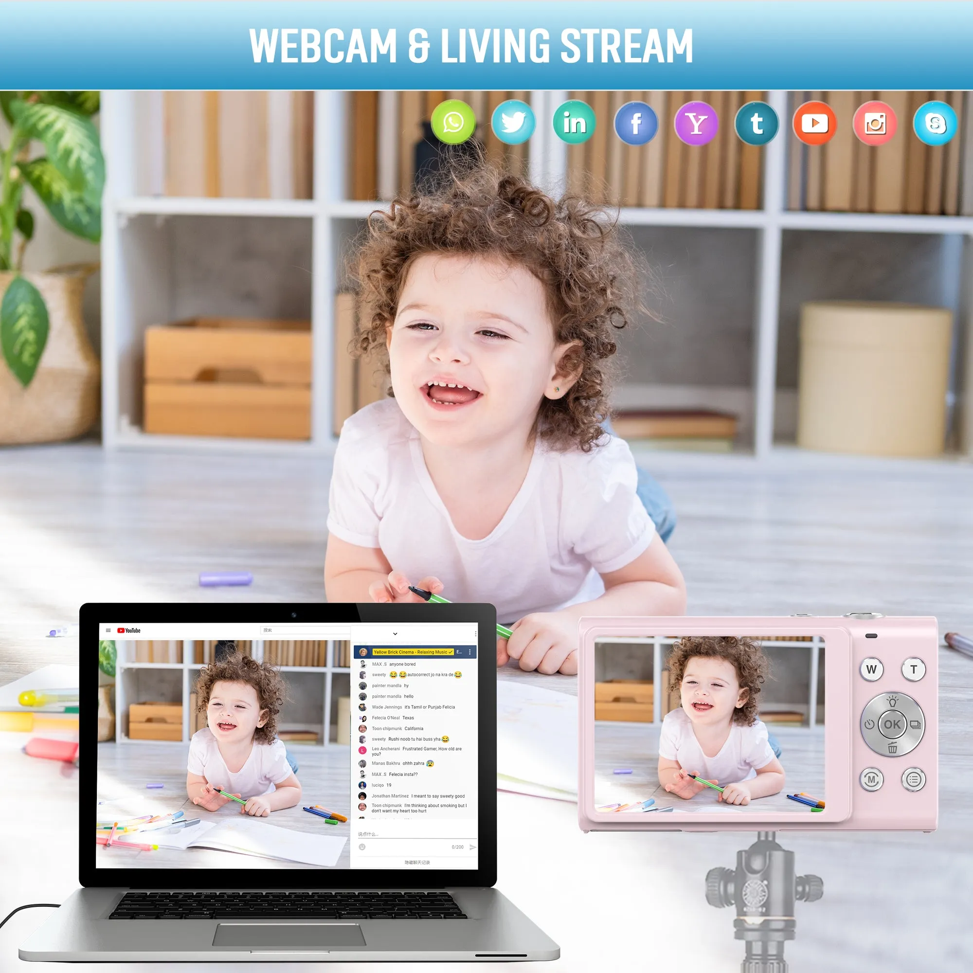 HICSHON DC402 Autofocus 4K Digital Camera, w/ 32GB TF Card 48MP 16X Digital Zoom, Pink