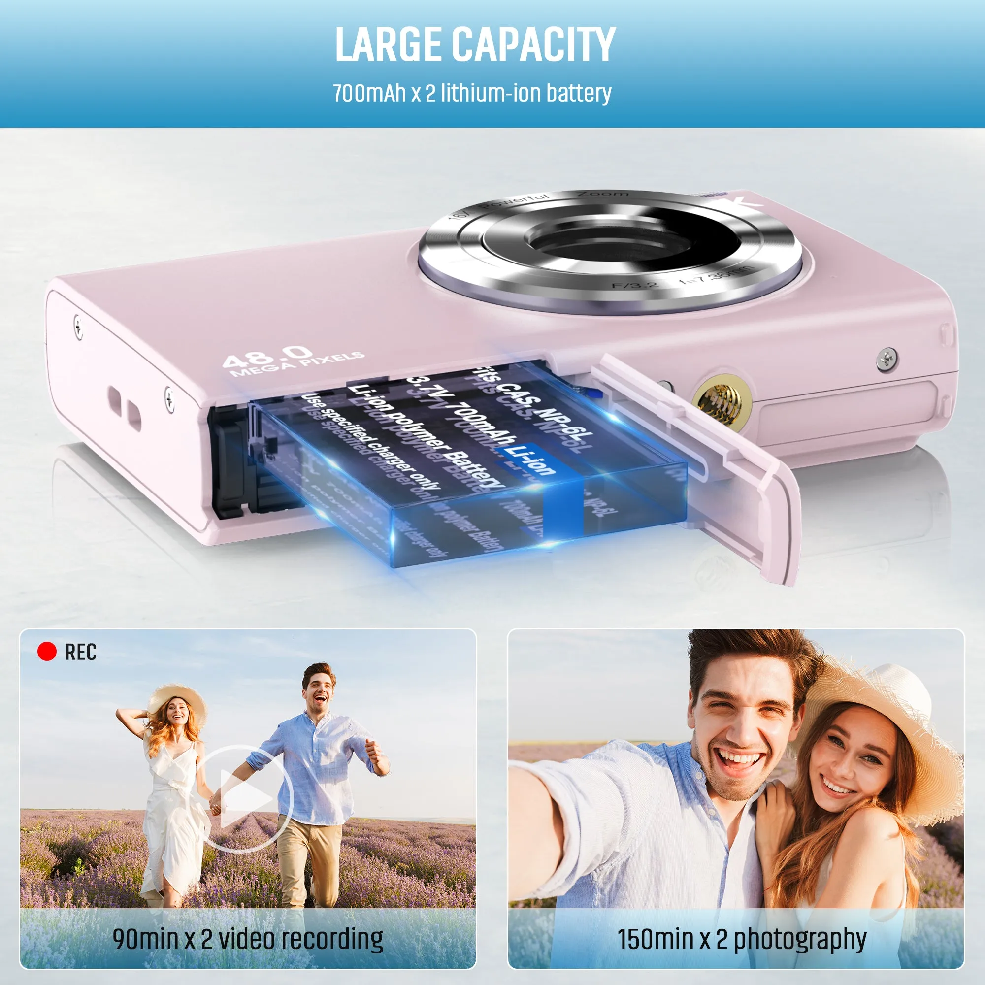 HICSHON DC402 Autofocus 4K Digital Camera, w/ 32GB TF Card 48MP 16X Digital Zoom, Pink