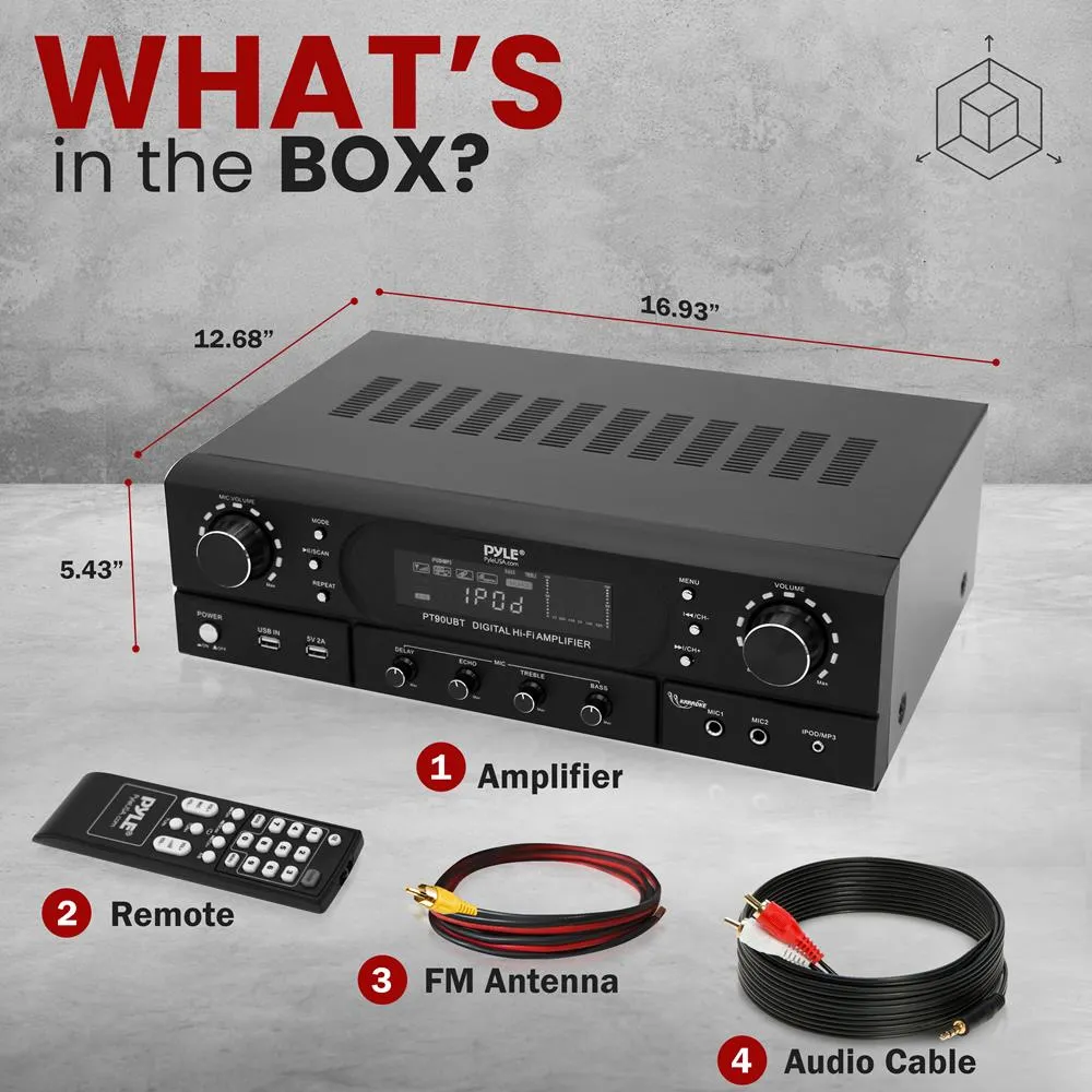Home Theater Wireless Bt Streaming Receiver Amplifier- 2X90Watts Home Audio Power Amplifier Mp3/Usb Readers And Fm Radio, Dual Channel Wireless Sound Audio Stereo Receiver System
