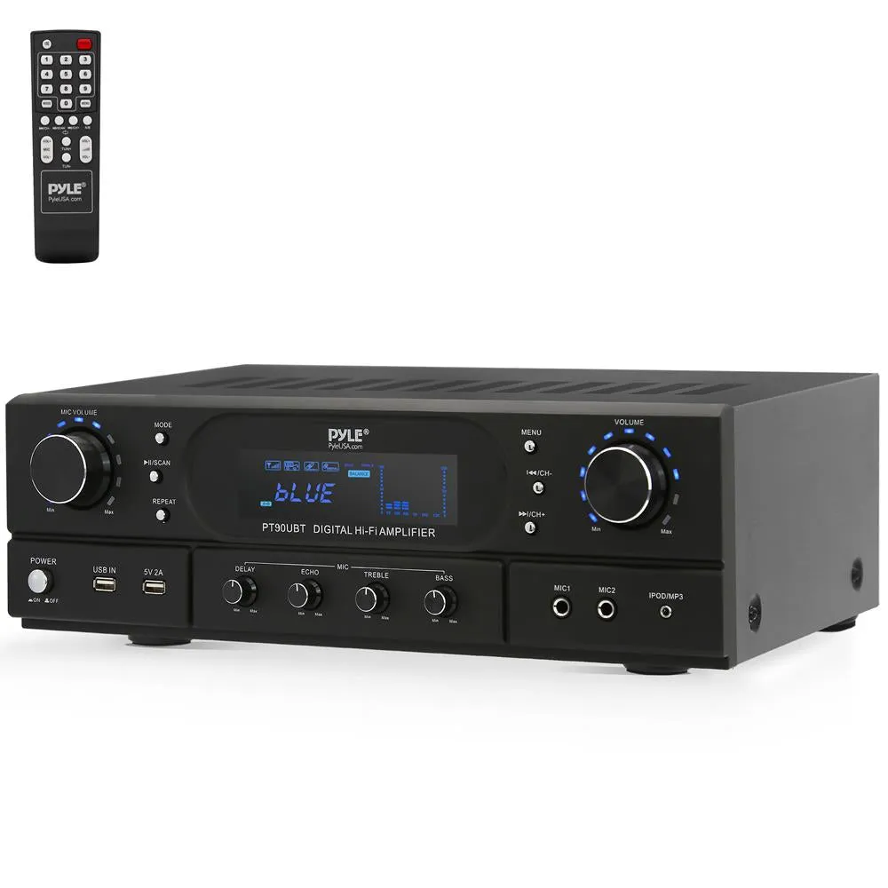 Home Theater Wireless Bt Streaming Receiver Amplifier- 2X90Watts Home Audio Power Amplifier Mp3/Usb Readers And Fm Radio, Dual Channel Wireless Sound Audio Stereo Receiver System