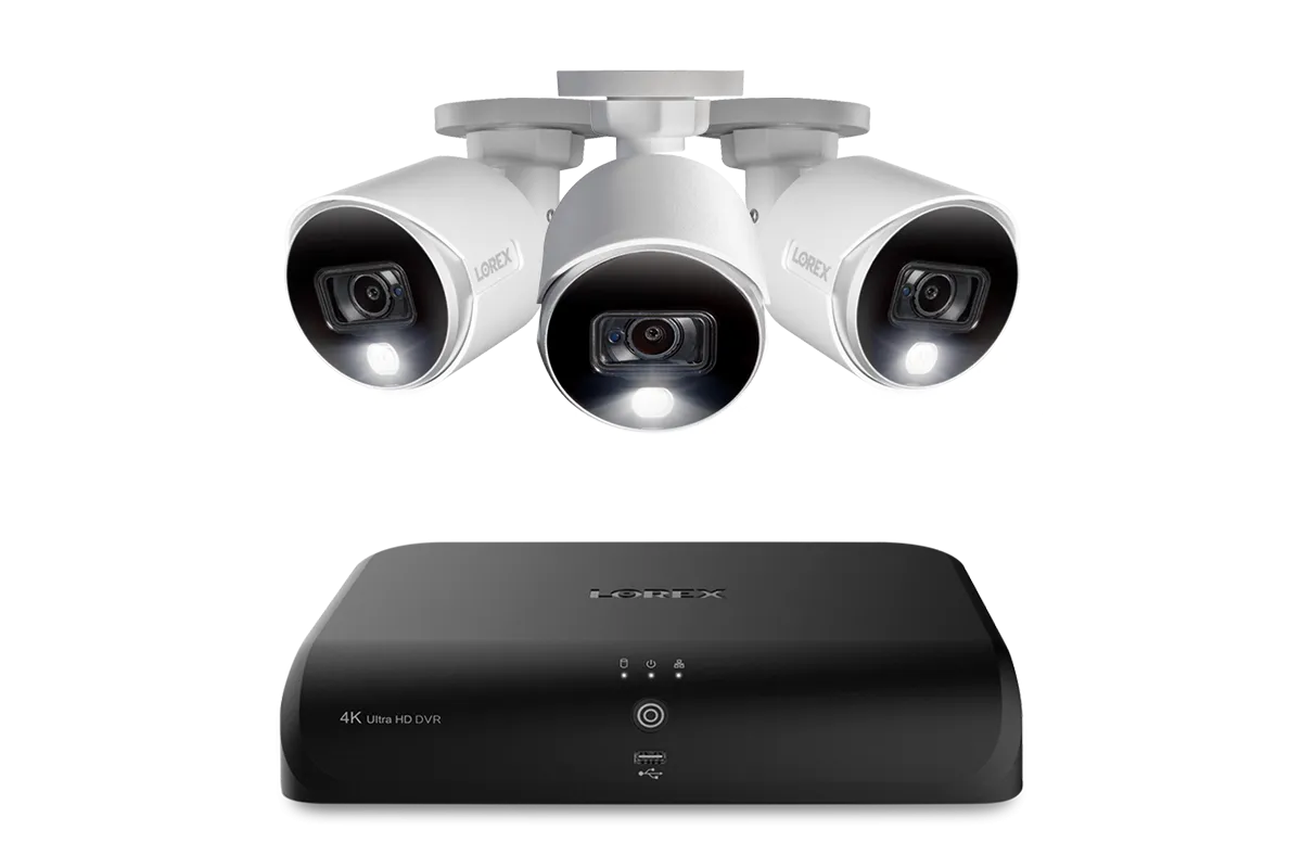 Lorex 4K 8-Channel 1TB DVR System with 3 Analog Active Deterrence Cameras