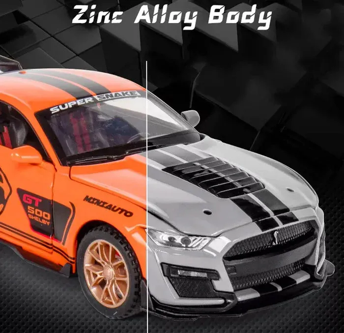 MUSTANG GT500 1:32 DIECAST METAL PULLBACK TOY CAR WITH OPENABLE DOORS & LIGHT, MUSIC BOYS CAR FOR KIDS BEST TOYS GIFTS TOYS FOR KIDS [ COLOR AS PER STOCK ]