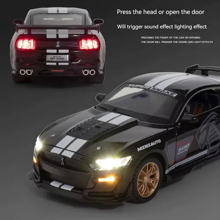 MUSTANG GT500 1:32 DIECAST METAL PULLBACK TOY CAR WITH OPENABLE DOORS & LIGHT, MUSIC BOYS CAR FOR KIDS BEST TOYS GIFTS TOYS FOR KIDS [ COLOR AS PER STOCK ]
