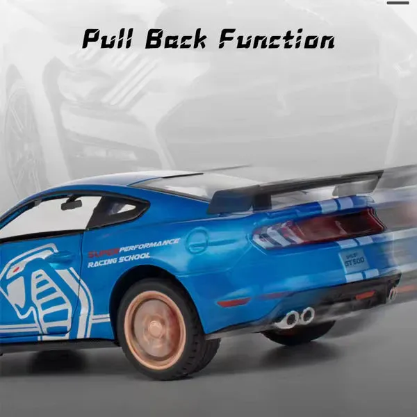 MUSTANG GT500 1:32 DIECAST METAL PULLBACK TOY CAR WITH OPENABLE DOORS & LIGHT, MUSIC BOYS CAR FOR KIDS BEST TOYS GIFTS TOYS FOR KIDS [ COLOR AS PER STOCK ]