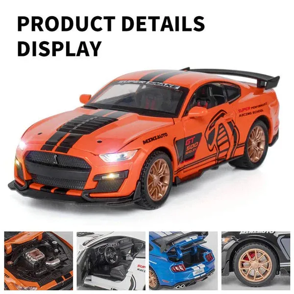 MUSTANG GT500 1:32 DIECAST METAL PULLBACK TOY CAR WITH OPENABLE DOORS & LIGHT, MUSIC BOYS CAR FOR KIDS BEST TOYS GIFTS TOYS FOR KIDS [ COLOR AS PER STOCK ]