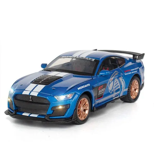 MUSTANG GT500 1:32 DIECAST METAL PULLBACK TOY CAR WITH OPENABLE DOORS & LIGHT, MUSIC BOYS CAR FOR KIDS BEST TOYS GIFTS TOYS FOR KIDS [ COLOR AS PER STOCK ]