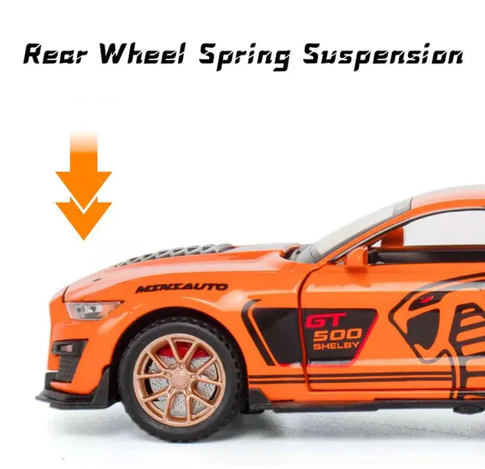 MUSTANG GT500 1:32 DIECAST METAL PULLBACK TOY CAR WITH OPENABLE DOORS & LIGHT, MUSIC BOYS CAR FOR KIDS BEST TOYS GIFTS TOYS FOR KIDS [ COLOR AS PER STOCK ]
