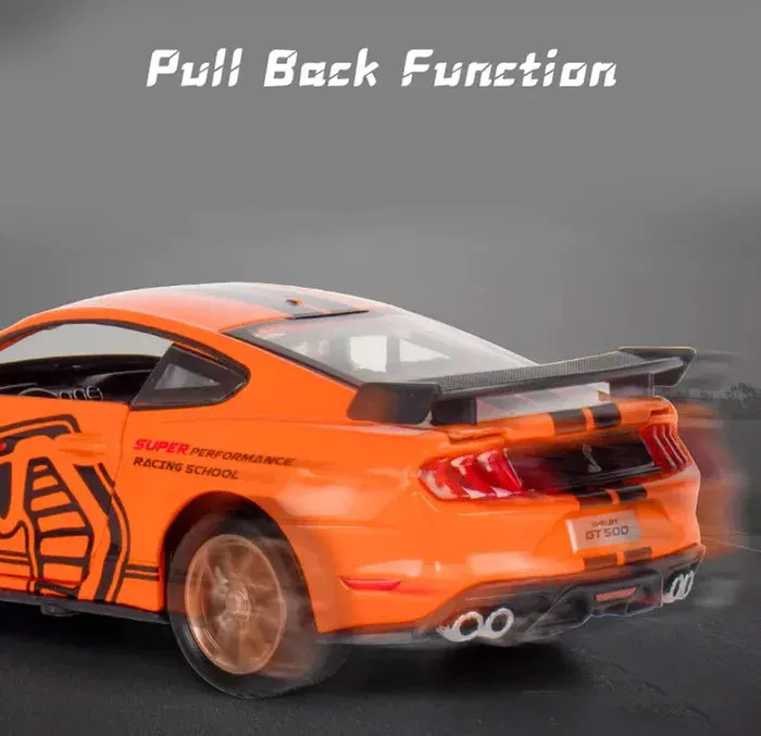 MUSTANG GT500 1:32 DIECAST METAL PULLBACK TOY CAR WITH OPENABLE DOORS & LIGHT, MUSIC BOYS CAR FOR KIDS BEST TOYS GIFTS TOYS FOR KIDS [ COLOR AS PER STOCK ]