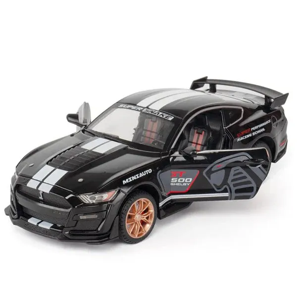 MUSTANG GT500 1:32 DIECAST METAL PULLBACK TOY CAR WITH OPENABLE DOORS & LIGHT, MUSIC BOYS CAR FOR KIDS BEST TOYS GIFTS TOYS FOR KIDS [ COLOR AS PER STOCK ]
