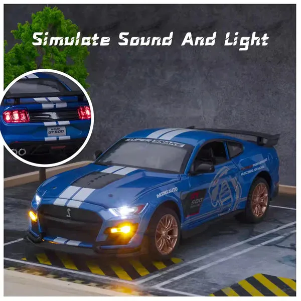 MUSTANG GT500 1:32 DIECAST METAL PULLBACK TOY CAR WITH OPENABLE DOORS & LIGHT, MUSIC BOYS CAR FOR KIDS BEST TOYS GIFTS TOYS FOR KIDS [ COLOR AS PER STOCK ]