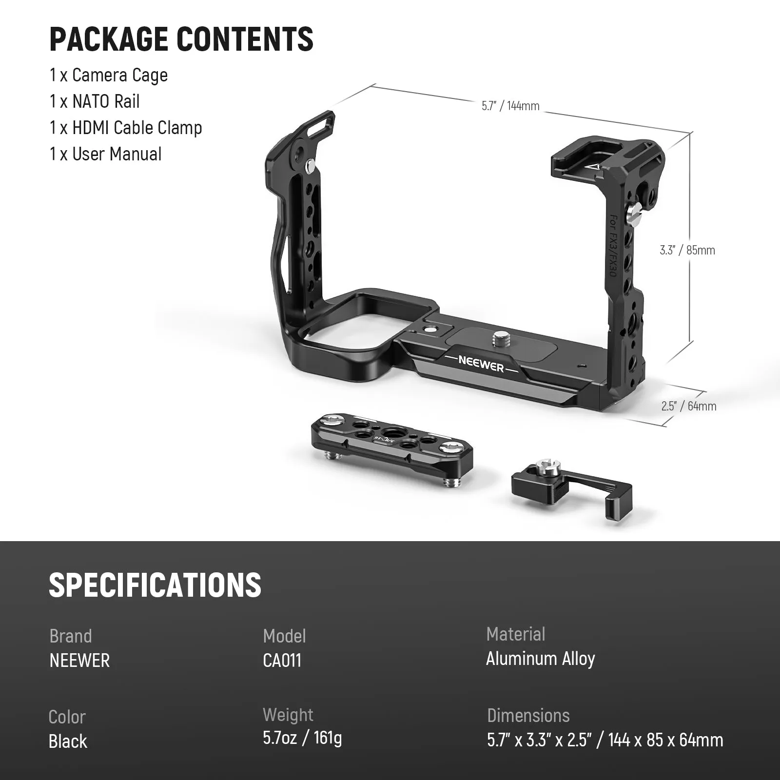 NEEWER CA011 Sony FX3/FX30 Camera Cage with HDMI Cable Clamp