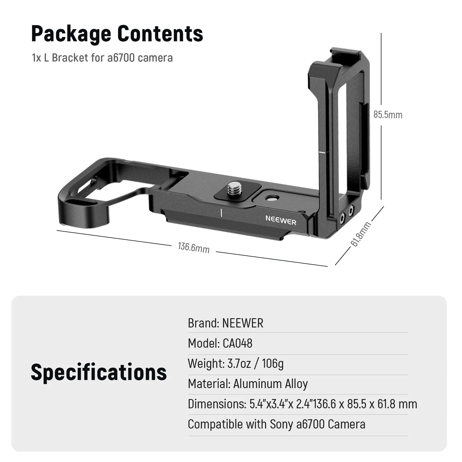 NEEWER CA048 L Bracket for Sony Alpha 6700