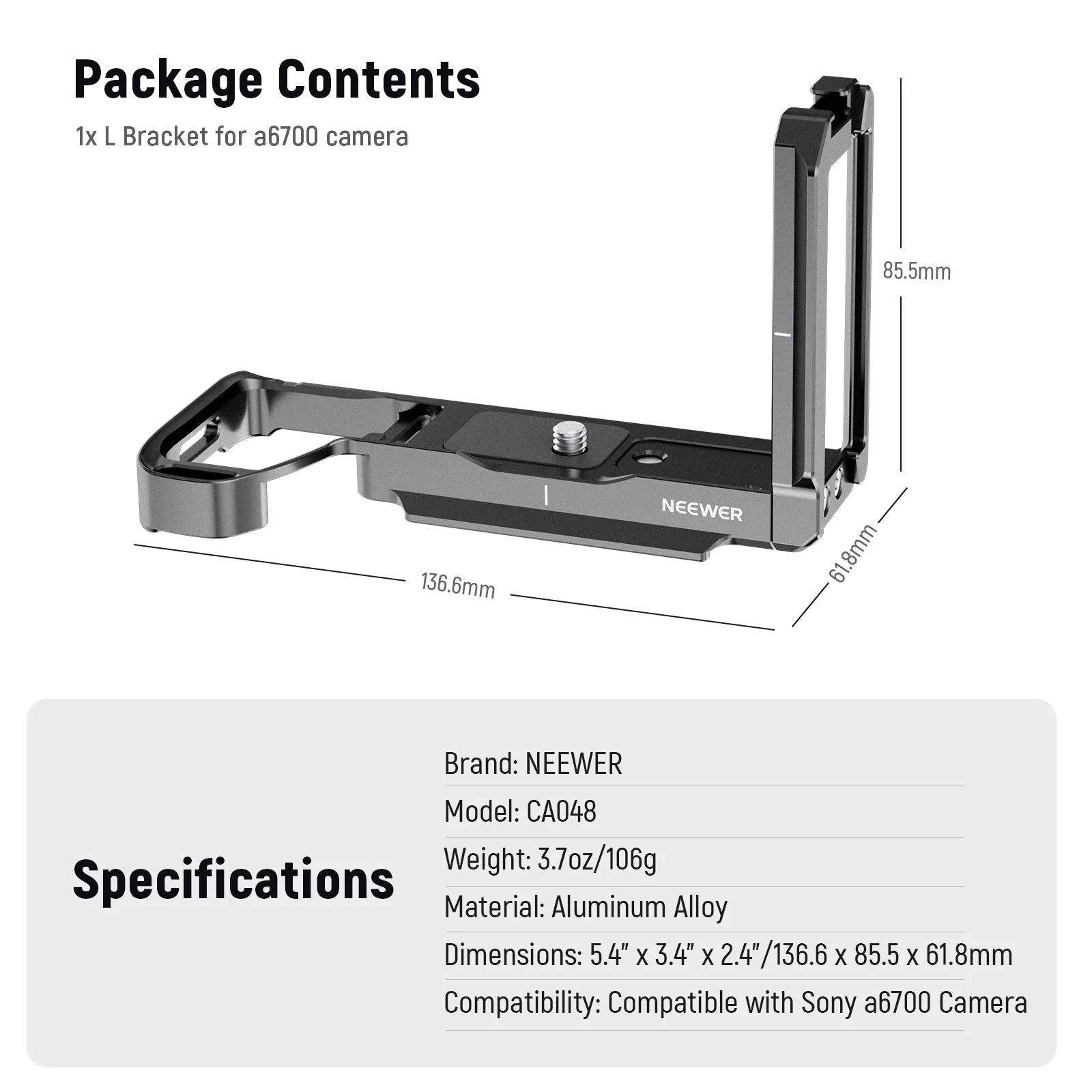 NEEWER CA048 L Bracket for Sony Alpha 6700