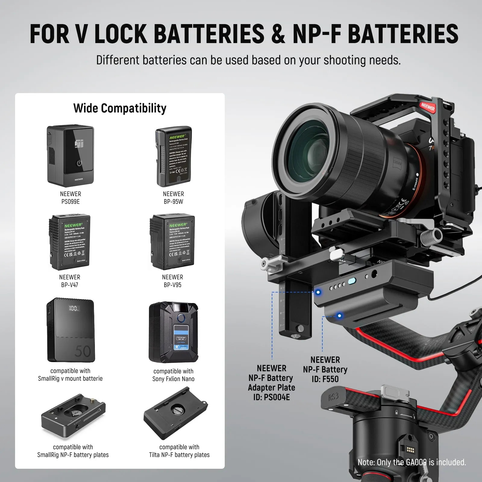 NEEWER GA009 Mini V Mount Battery Plate for DJI RS 2 RSC 2 RS 3