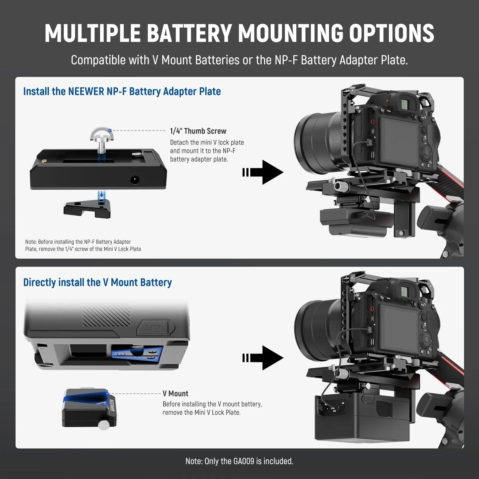 NEEWER GA009 Mini V Mount Battery Plate for DJI RS 2 RSC 2 RS 3