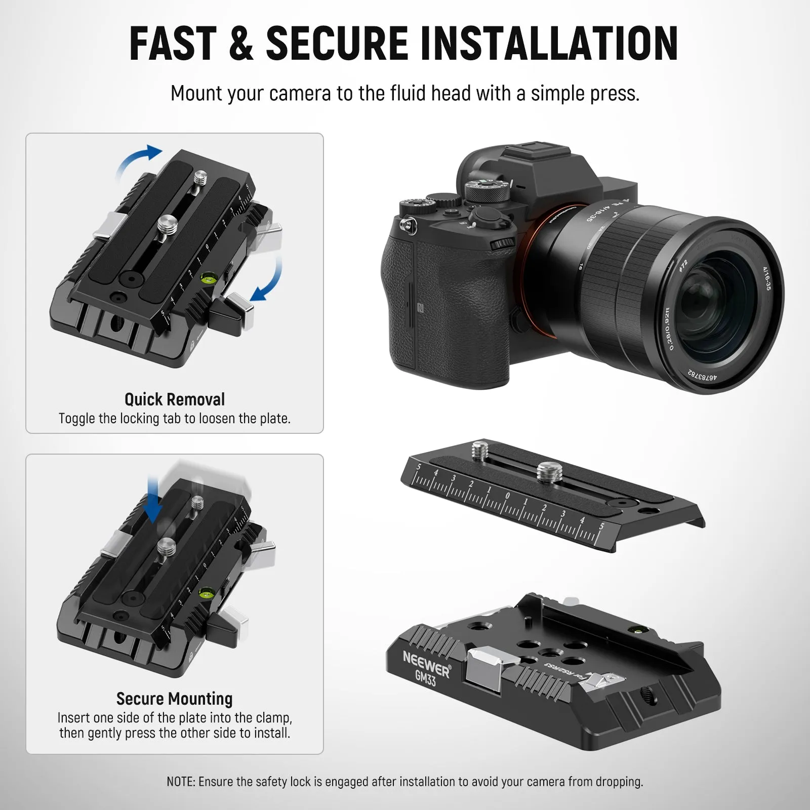 NEEWER GM33 50mm Long Rotate Quick Release Plate